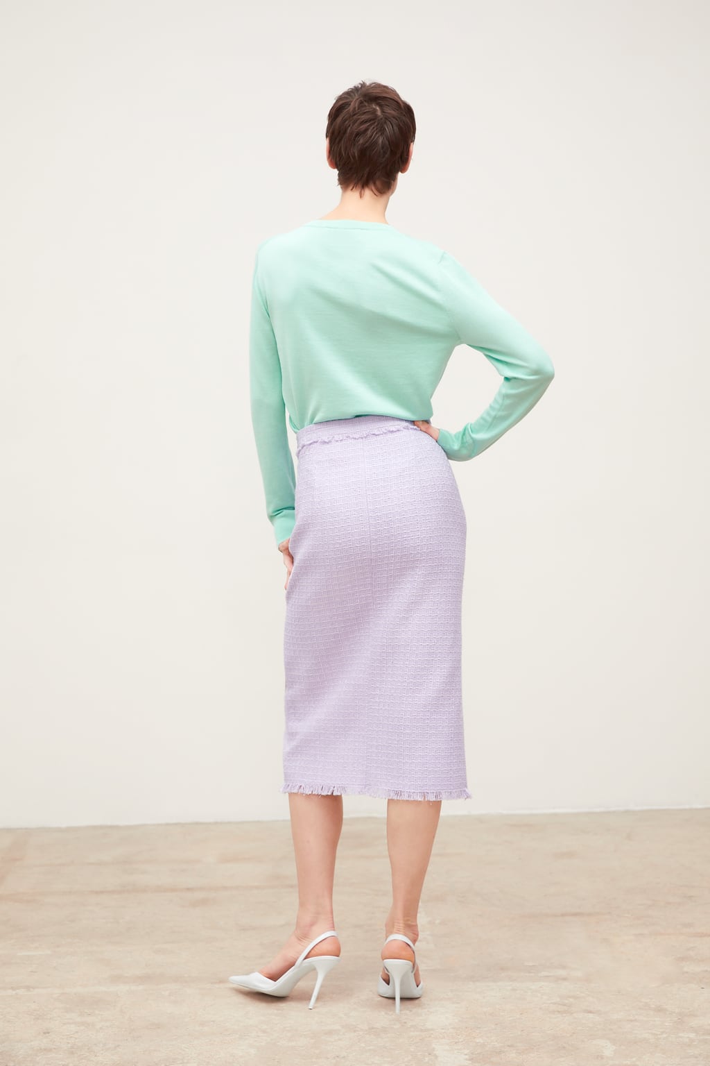zara lilac tweed skirt