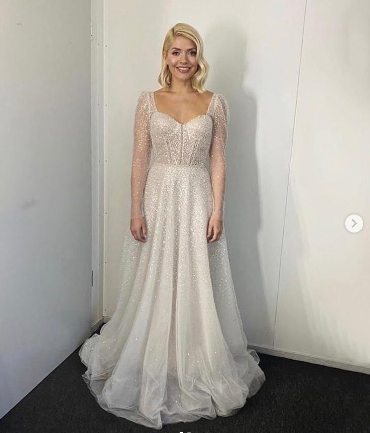 where to get Holly Willoughby Dancing on Ice final dress white pearl encrusted dress 8 MArch 2020 Photo Holly Willoughby