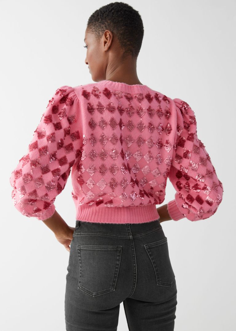 And Other Stories Sparkling Harlequin Puff Sleeve Sweater back view
