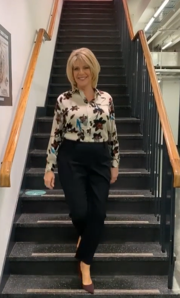 where to get all ruth Langsford This Morning outfits white floral blouse black trousers 20 November 2020 Photo Ruth Langsford