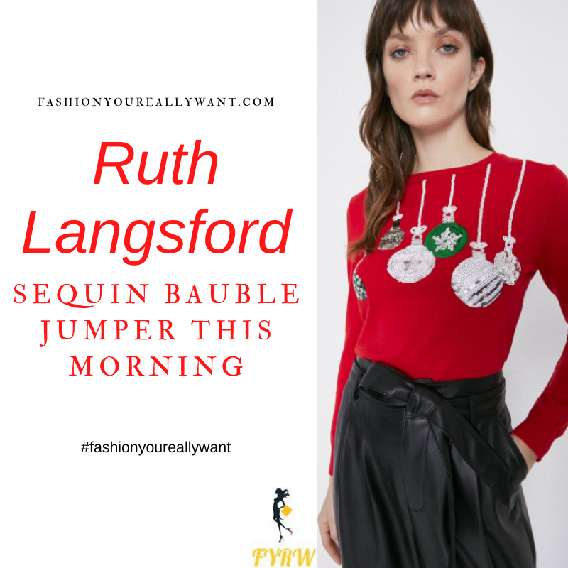 Where to get all Ruth Langsford This Morning outfits blog December 2020 red Christmas sequin bauble jumper
