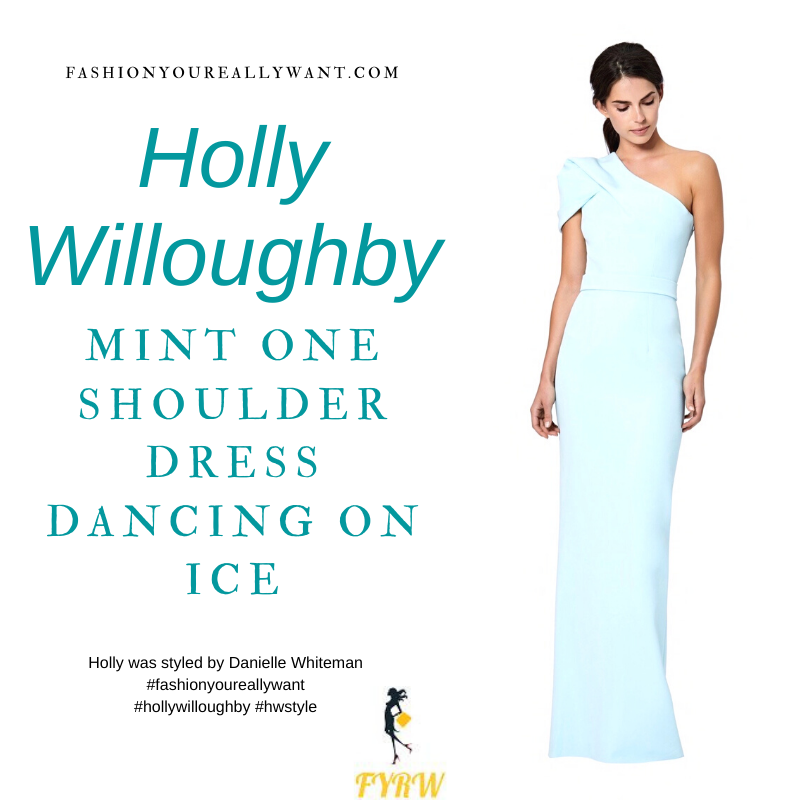 Where to get all Holly Willoughby Dancing on Ice outfits blog February 2021 one shoulder mint ice blue gown