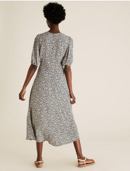 M&amp;S Floral Puff Sleeve Midaxi dress back view