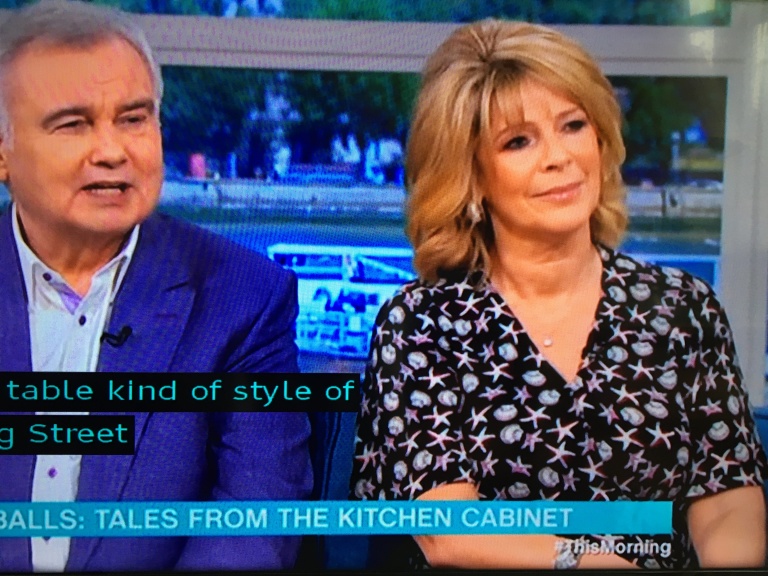 Where to get all Ruth Langsford This Morning outfits blog 23 August 2021 black seaside shell starfish print wrap angel Sleeve midi dress Photo ITV