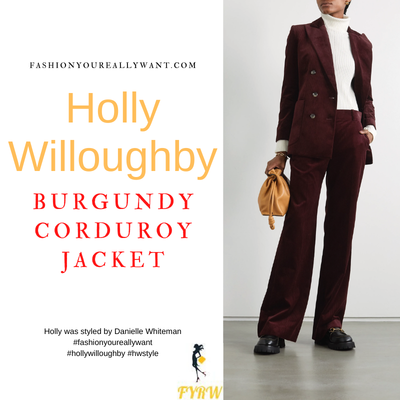 Where to get all Holly Willoughby outfits dresses blog September 2021 burgundy red corduroy jacket Wylde Moon