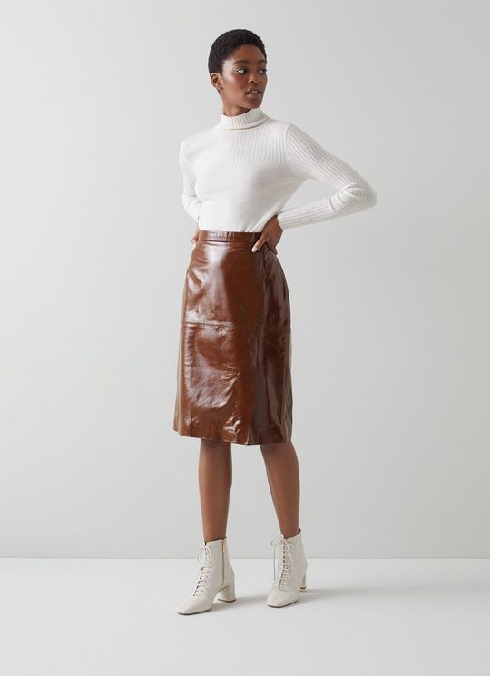 LK Bennett Romain Brown Patent Leather Pencil Skirt v2