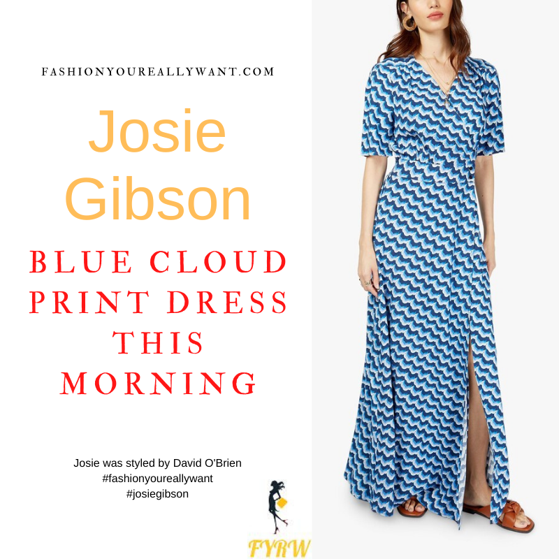 Where to get all Josie Gibson This Morning outfits dresses blog April 2022 blue cloud print maxi wrap dress