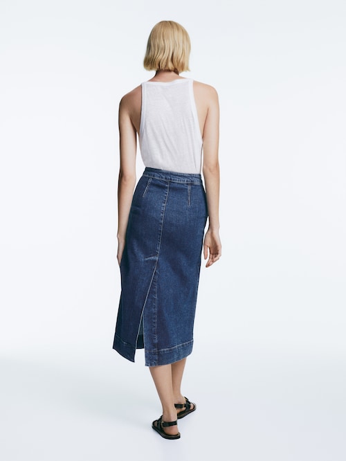 Massimo Dutti Denim Midi Skirt With Buttons back view