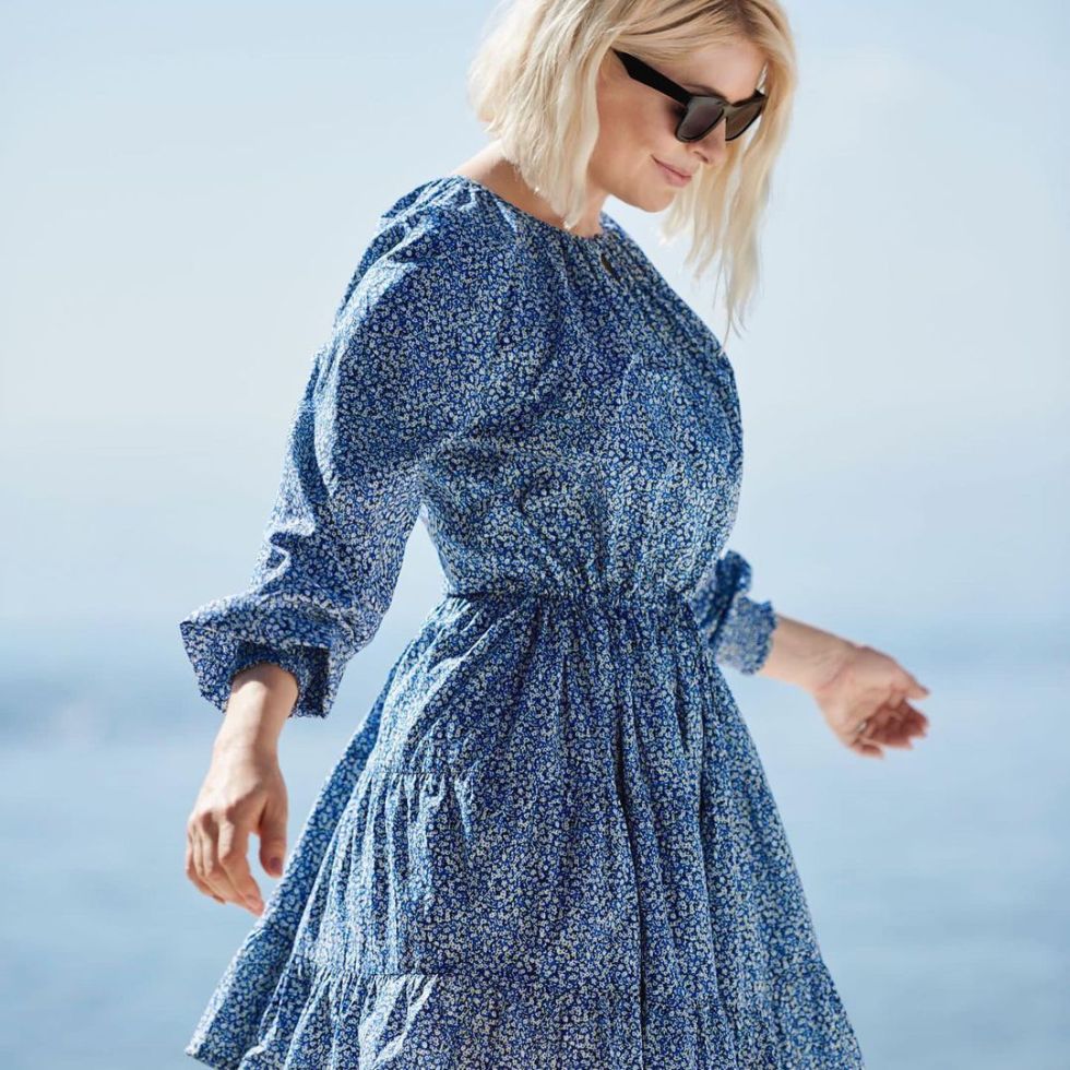 where to get all Holly Willoughby dresses blue floral gathered neck waisted dress 17 May 2022 Photo Holly Willoughby