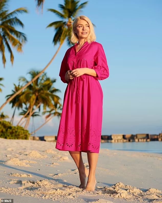 where to get all Holly Willoughby dresses pink broderie anglasie midi dress 9 June 2022 Photo M&amp;S