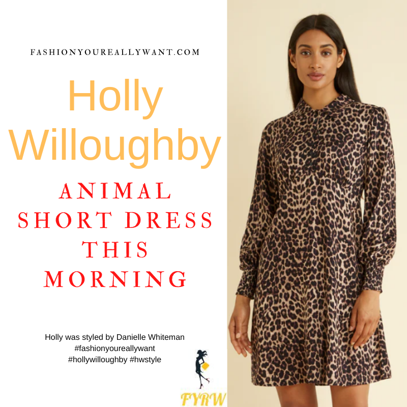 Where to get all Holly Willoughby This Morning outfits dresses blog September 2022 animal print long sleeve mini dress suede court shoes