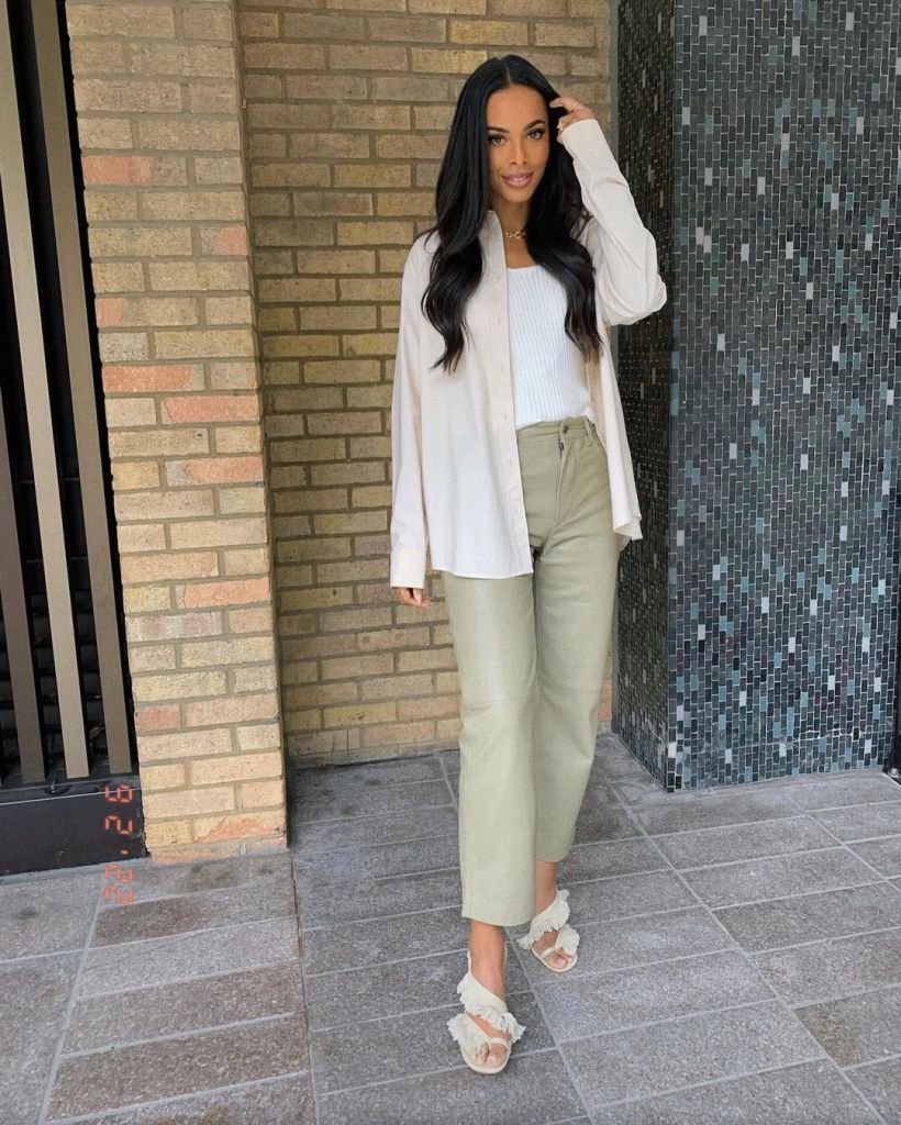 Rochelle Humes Khaki Leather Trousers This Morning September 2022 ...
