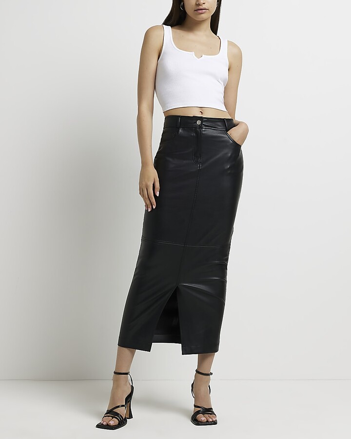 River Island Black Faux Leather Maxi Skirt